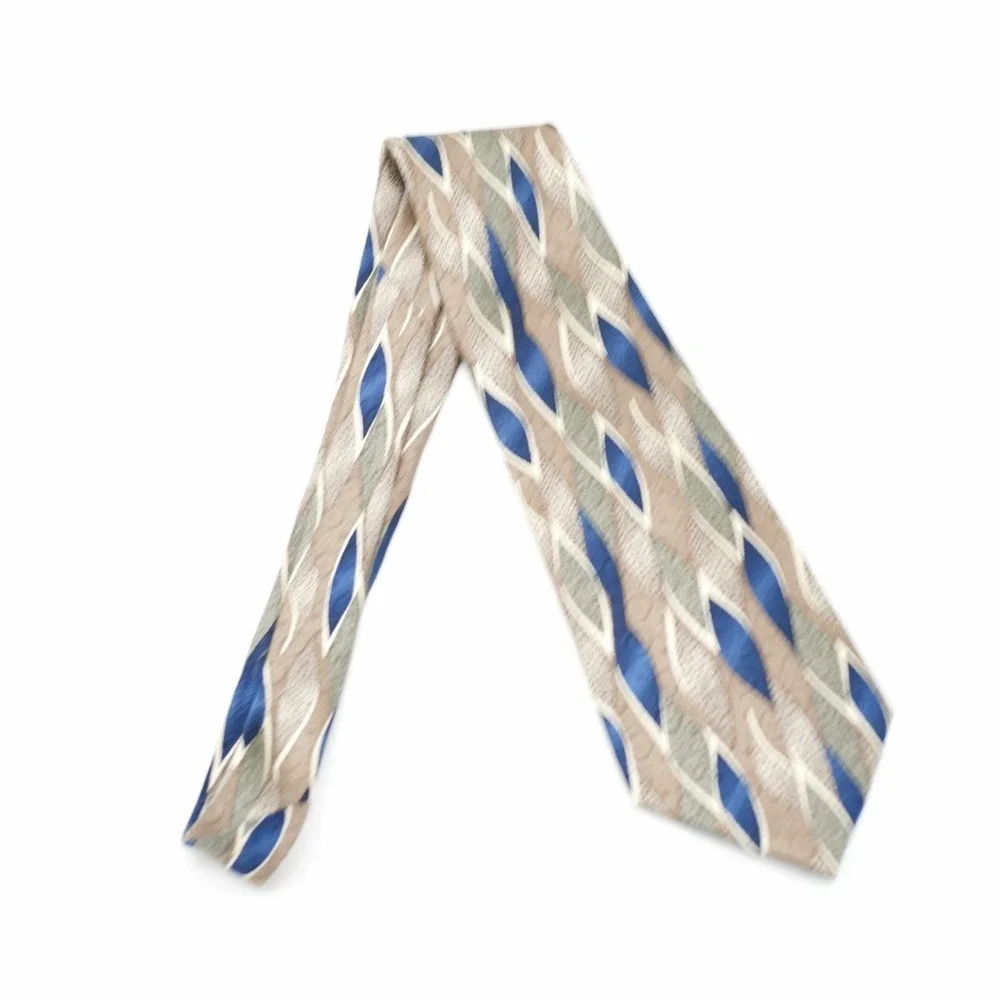 Pierre Cardin Tan Blue Green Abstract Print Wide Silk Tie‎